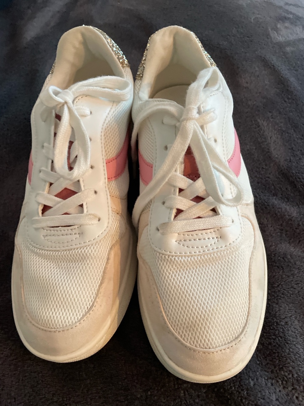 Old Navy White and Pink Women's Sneakers with Glitter Heel